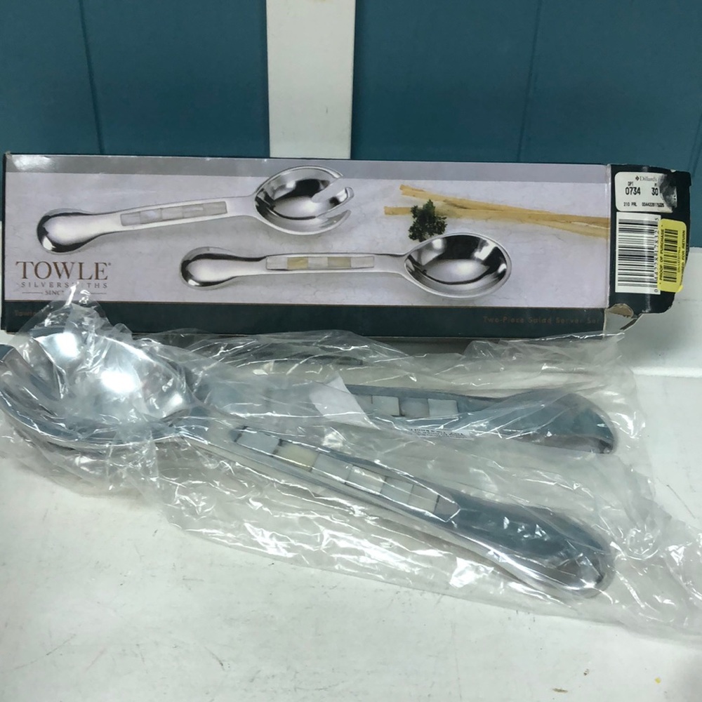 Vintage TOWLE‎ Silversmith's Mother of Pearl 2 piece Salad Serving Set 11” NEW
